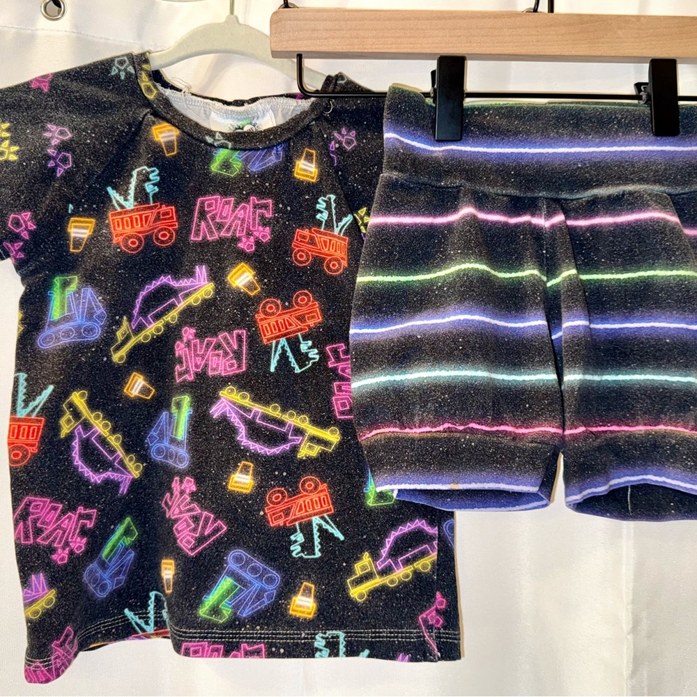 Neon Print Dino Tractor Shirt and Shorts Set